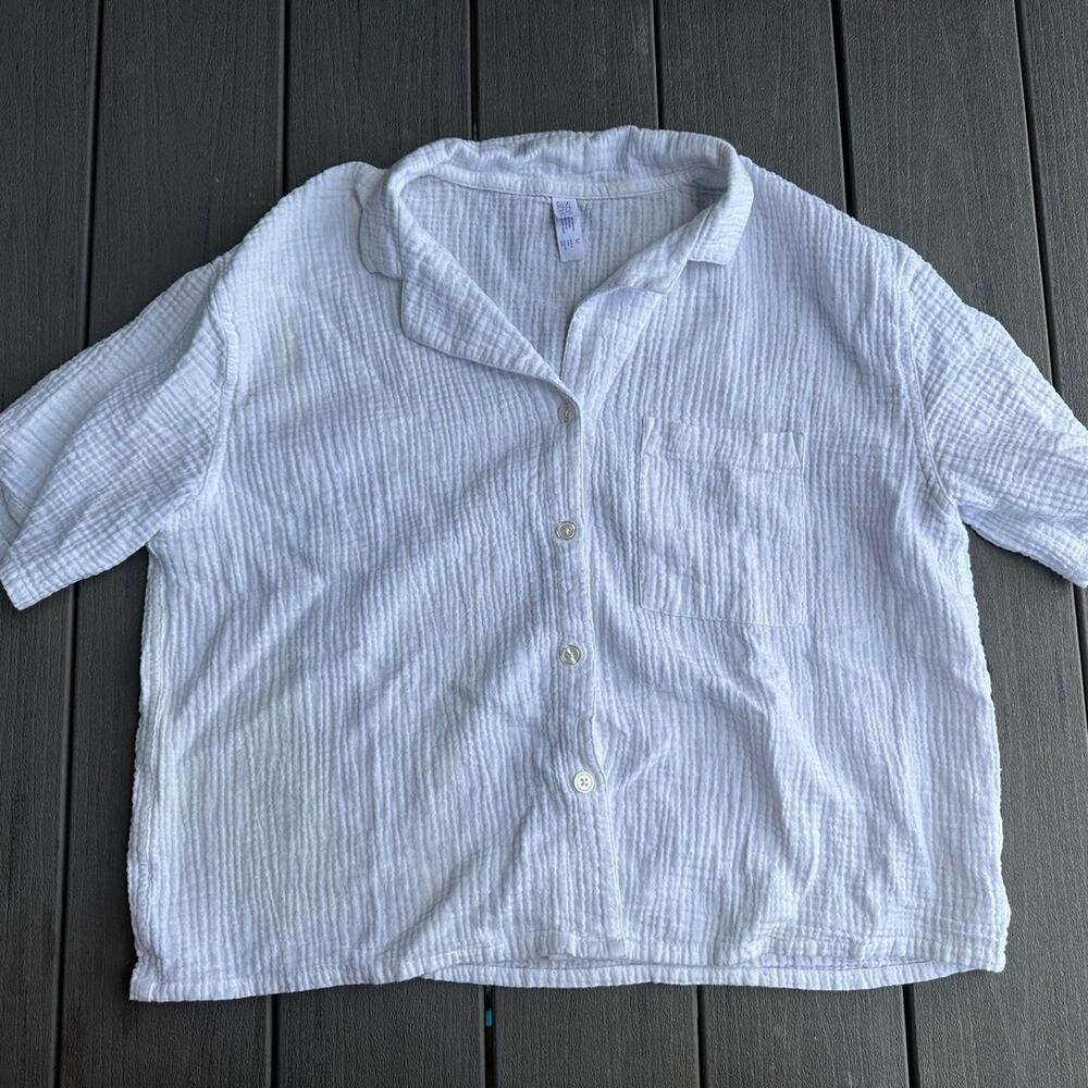 White linen button up shirt
